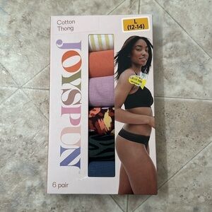 Joyspun Women's Cotton Thong Panties, 6-Pack, Size Large